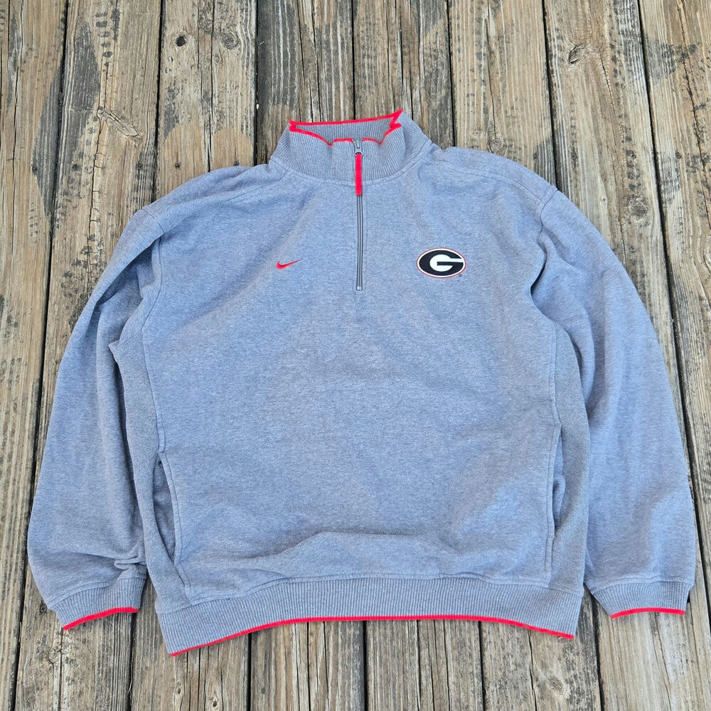 Vintage Georgia Bulldogs Nike Quarter Zip Pullover Men's Large Gray Red pockets
